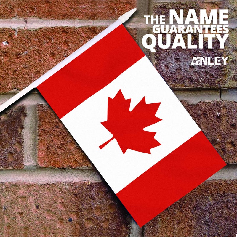 Anley Canada Mini Flag 12 Pack - Hand Held Small Miniature Canadian Flags on Stick - Fade Resistant & Vivid Colors - 5x8 Inch with Solid Pole & Spear Top - Image 2